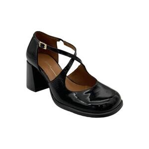 Intentionally Blank Women's Leather Cross Strap Pumps Black Patent - Medium